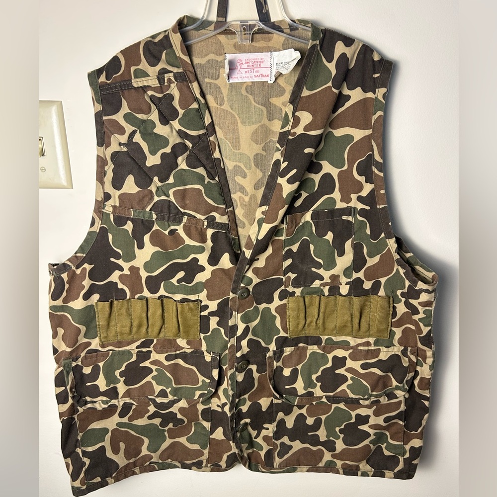 Jim Catfish Hunter Vest Jacket‎ Men SafTbak Duck Bird Hunting Camo Vintage